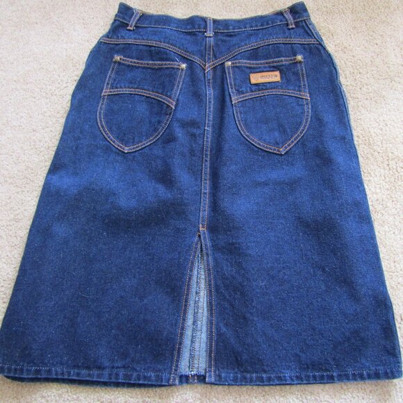 Vintage Gitano Women's Denim Skirt Mid Length Dark Blue Slit Back*Size 14* - Picture 1 of 5